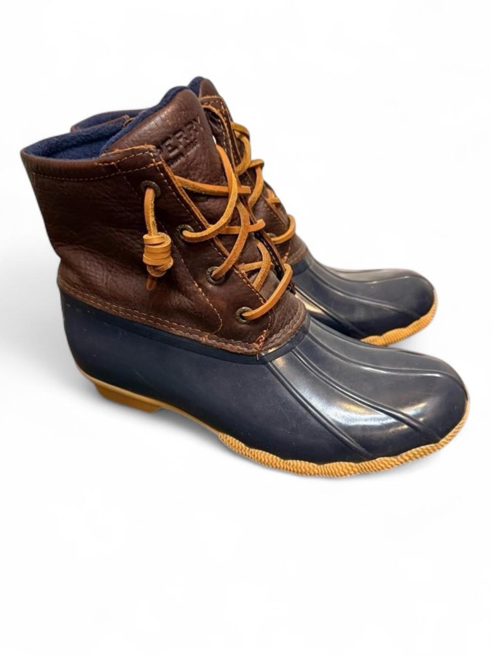 Sperry Top-Sider Saltwater Waterproof Navy Brown Duck Boots Women's Size 6